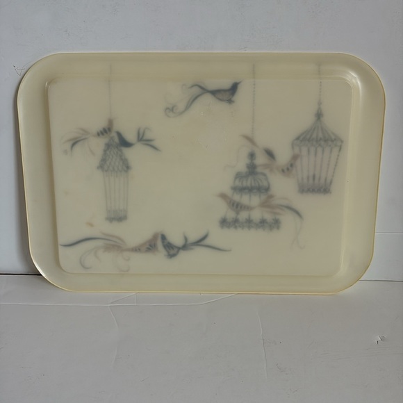 Mid Century cream resin TV tray gold and black birds bird cage vintage retro - Picture 3 of 14